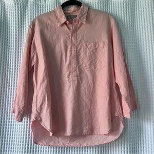 Margaret Howell Pink and White Striped Long-Sleeve Cotton Popover Blouse